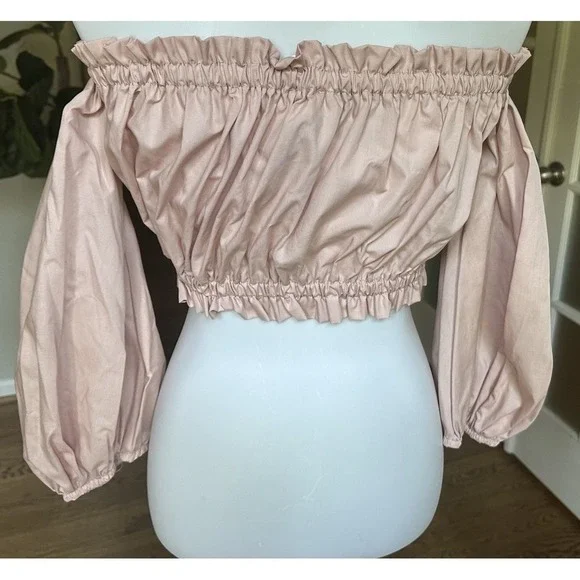 Vicolo Pink Off Shoulder Crop Top Long Sleeve 100% Cotton Made in Italy Size S - Picture 5 of 11